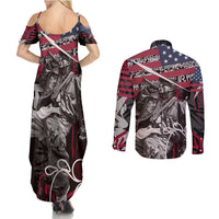 Hip Hop Graffiti Couples Matching Summer Maxi Dress and Long Sleeve Button Shirt with Rapper Portrait and American Flag Street Art - Wonder Print Shop