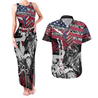 Hip Hop Graffiti Couples Matching Tank Maxi Dress and Hawaiian Shirt with Rapper Portrait and American Flag Street Art - Wonder Print Shop