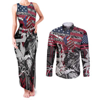 Hip Hop Graffiti Couples Matching Tank Maxi Dress and Long Sleeve Button Shirt with Rapper Portrait and American Flag Street Art - Wonder Print Shop