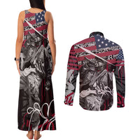 Hip Hop Graffiti Couples Matching Tank Maxi Dress and Long Sleeve Button Shirt with Rapper Portrait and American Flag Street Art - Wonder Print Shop