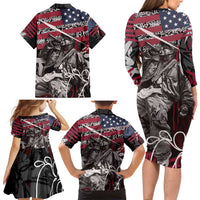 Hip Hop Graffiti Family Matching Long Sleeve Bodycon Dress and Hawaiian Shirt with Rapper Portrait and American Flag Street Art - Wonder Print Shop