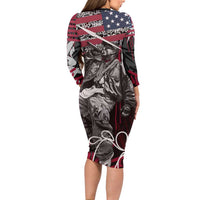 Hip Hop Graffiti Family Matching Long Sleeve Bodycon Dress and Hawaiian Shirt with Rapper Portrait and American Flag Street Art - Wonder Print Shop