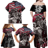 Hip Hop Graffiti Family Matching Off Shoulder Maxi Dress and Hawaiian Shirt with Rapper Portrait and American Flag Street Art - Wonder Print Shop