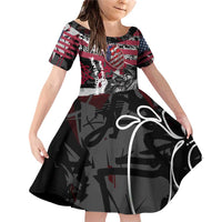 Hip Hop Graffiti Family Matching Off Shoulder Short Dress and Hawaiian Shirt with Rapper Portrait and American Flag Street Art - Wonder Print Shop