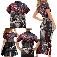 Hip Hop Graffiti Family Matching Short Sleeve Bodycon Dress and Hawaiian Shirt with Rapper Portrait and American Flag Street Art - Wonder Print Shop