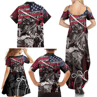 Hip Hop Graffiti Family Matching Summer Maxi Dress and Hawaiian Shirt with Rapper Portrait and American Flag Street Art - Wonder Print Shop