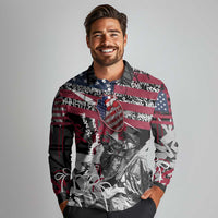 Hip Hop Graffiti Long Sleeve Polo Shirt with Rapper Portrait and American Flag Street Art - Wonder Print Shop