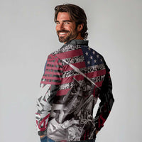 Hip Hop Graffiti Long Sleeve Polo Shirt with Rapper Portrait and American Flag Street Art - Wonder Print Shop