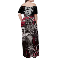 Hip Hop Graffiti Off Shoulder Maxi Dress with Rapper Portrait and American Flag Street Art - Wonder Print Shop