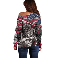Hip Hop Graffiti Off Shoulder Sweater with Rapper Portrait and American Flag Street Art - Wonder Print Shop