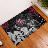 Hip Hop Graffiti Rubber Doormat with Rapper Portrait and American Flag Street Art - Wonder Print Shop