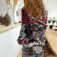 Hip Hop Graffiti Women Casual Shirt with Rapper Portrait and American Flag Street Art - Wonder Print Shop