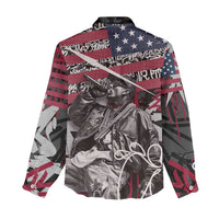 Hip Hop Graffiti Women Casual Shirt with Rapper Portrait and American Flag Street Art - Wonder Print Shop