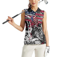 Hip Hop Graffiti Women Sleeveless Polo Shirt with Rapper Portrait and American Flag Street Art - Wonder Print Shop