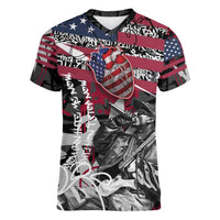 Hip Hop Graffiti Women V-Neck T-Shirt with Rapper Portrait and American Flag Street Art - Wonder Print Shop