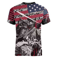 Hip Hop Graffiti Women V-Neck T-Shirt with Rapper Portrait and American Flag Street Art - Wonder Print Shop