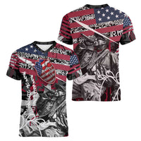 Hip Hop Graffiti Women V-Neck T-Shirt with Rapper Portrait and American Flag Street Art - Wonder Print Shop