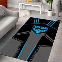 Custom Bowling Team Area Rug with Blue Bowling Pin Heartbeat Graphic and Winged Emblem - Wonder Print Shop