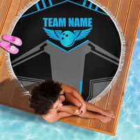 Custom Bowling Team Beach Blanket with Blue Bowling Pin Heartbeat Graphic and Winged Emblem - Wonder Print Shop