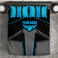 Custom Bowling Team Bedding Set with Blue Bowling Pin Heartbeat Graphic and Winged Emblem - Wonder Print Shop