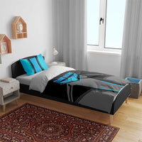 Custom Bowling Team Bedding Set with Blue Bowling Pin Heartbeat Graphic and Winged Emblem - Wonder Print Shop