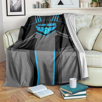 Custom Bowling Team Blanket with Blue Bowling Pin Heartbeat Graphic and Winged Emblem - Wonder Print Shop