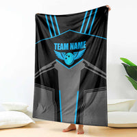 Custom Bowling Team Blanket with Blue Bowling Pin Heartbeat Graphic and Winged Emblem - Wonder Print Shop