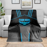 Custom Bowling Team Blanket with Blue Bowling Pin Heartbeat Graphic and Winged Emblem - Wonder Print Shop