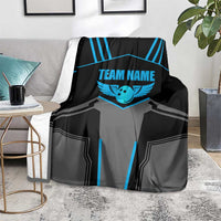 Custom Bowling Team Blanket with Blue Bowling Pin Heartbeat Graphic and Winged Emblem - Wonder Print Shop