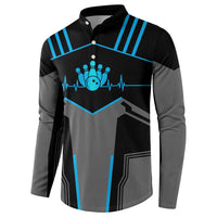 Custom Bowling Team Button Sweatshirt with Blue Bowling Pin Heartbeat Graphic and Winged Emblem - Wonder Print Shop