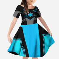 Custom Bowling Team Family Matching Long Sleeve Bodycon Dress and Hawaiian Shirt with Blue Bowling Pin Heartbeat Graphic and Winged Emblem - Wonder Print Shop