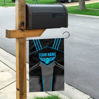 Custom Bowling Team Garden Flag with Blue Bowling Pin Heartbeat Graphic and Winged Emblem - Wonder Print Shop