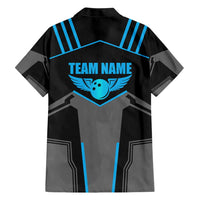 Custom Bowling Team Hawaiian Shirt with Blue Bowling Pin Heartbeat Graphic and Winged Emblem - Wonder Print Shop