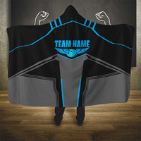 Custom Bowling Team Hooded Blanket with Blue Bowling Pin Heartbeat Graphic and Winged Emblem - Wonder Print Shop