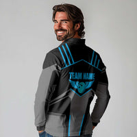 Custom Bowling Team Long Sleeve Polo Shirt with Blue Bowling Pin Heartbeat Graphic and Winged Emblem - Wonder Print Shop