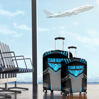 Custom Bowling Team Luggage Cover with Blue Bowling Pin Heartbeat Graphic and Winged Emblem - Wonder Print Shop