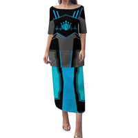 Custom Bowling Team Puletasi with Blue Bowling Pin Heartbeat Graphic and Winged Emblem - Wonder Print Shop