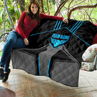 Custom Bowling Team Quilt with Blue Bowling Pin Heartbeat Graphic and Winged Emblem - Wonder Print Shop