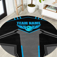 Custom Bowling Team Round Carpet with Blue Bowling Pin Heartbeat Graphic and Winged Emblem - Wonder Print Shop