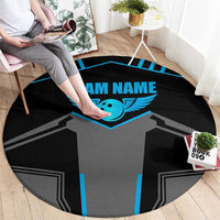 Custom Bowling Team Round Carpet with Blue Bowling Pin Heartbeat Graphic and Winged Emblem - Wonder Print Shop
