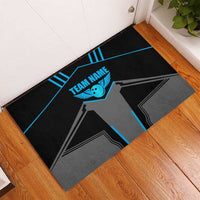 Custom Bowling Team Rubber Doormat with Blue Bowling Pin Heartbeat Graphic and Winged Emblem - Wonder Print Shop