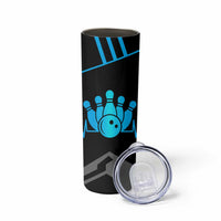 Custom Bowling Team Skinny Tumbler with Blue Bowling Pin Heartbeat Graphic and Winged Emblem - Wonder Print Shop
