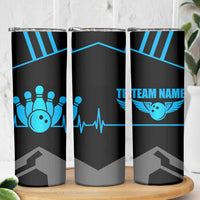 Custom Bowling Team Skinny Tumbler with Blue Bowling Pin Heartbeat Graphic and Winged Emblem - Wonder Print Shop