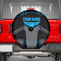 Custom Bowling Team Spare Tire Cover with Blue Bowling Pin Heartbeat Graphic and Winged Emblem - Wonder Print Shop