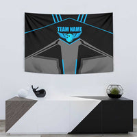 Custom Bowling Team Tapestry with Blue Bowling Pin Heartbeat Graphic and Winged Emblem - Wonder Print Shop