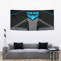 Custom Bowling Team Tapestry with Blue Bowling Pin Heartbeat Graphic and Winged Emblem - Wonder Print Shop
