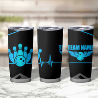 Custom Bowling Team Tumbler Cup with Blue Bowling Pin Heartbeat Graphic and Winged Emblem - Wonder Print Shop