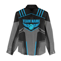 Custom Bowling Team Women Casual Shirt with Blue Bowling Pin Heartbeat Graphic and Winged Emblem - Wonder Print Shop