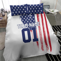 Motocross Rider Graphic Dirtbike Racing Bedding Set with Distressed American Flag and Custom Number - Wonder Print Shop