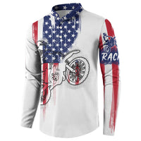 Motocross Rider Graphic Dirtbike Racing Button Sweatshirt with Distressed American Flag and Custom Number - Wonder Print Shop